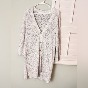 J. Jill 100% Cotton Open Knit Long Cardigan Large